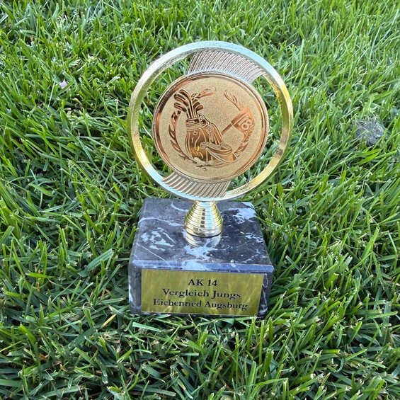 Pokal steht in der Wiese