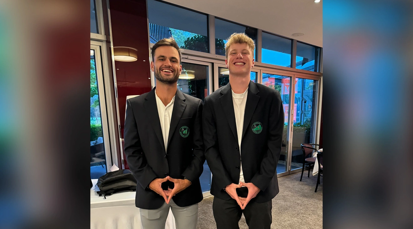 Der neue und der alte Masters-Sieger: Champion 2024 Moritz Lammel, links, und Marcus Rothe.